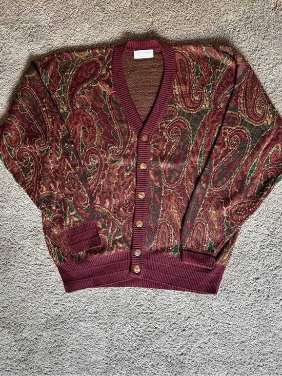 Tricots St Raphael Other - Vintage Paisley Button-Up Cardigan in Burgundy and Green